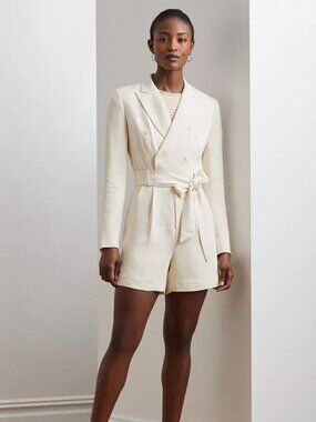 Lauren Ralph Lauren Belted Long Sleeve Double Breasted Romper